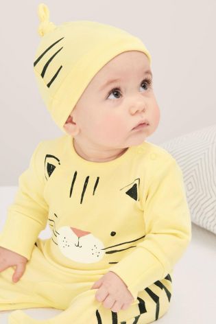 Next Yellow Cat Sleepsuit And Hat
